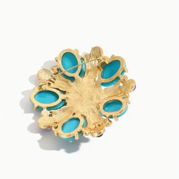 Vintage Inspired Gold-Tone Brooch With Blue & Pearly White Cabochons - Picture 2 of 3